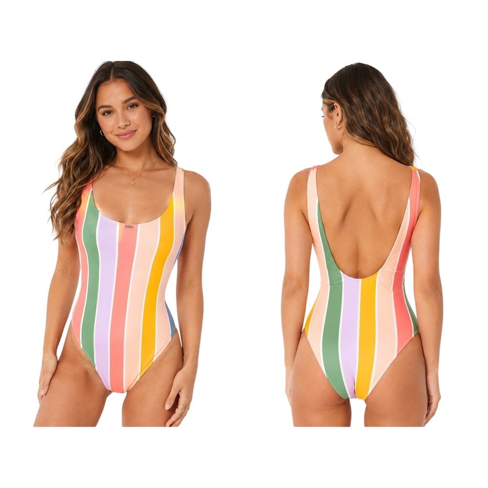 Hollister Sun Stripe Swimsuit, Multicolor Colorblock, Scoop Back, Small, NWOT